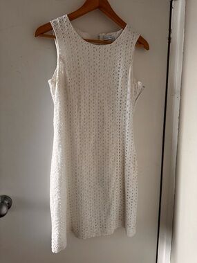 ALFRED SUNG White Eyelet Midi Shift Dress